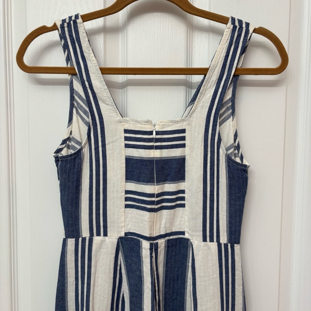 Blue Linen-Blend Striped Wide Leg Jumpsuit | Taylor & Sage S - Picture 9 of 11